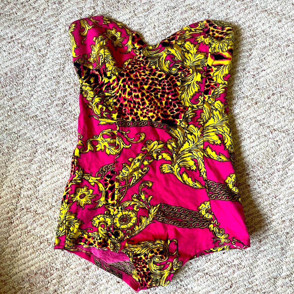 Pink and Gold Baroque Strapless Bodysuit